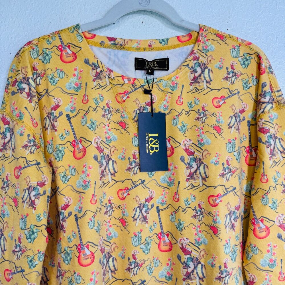 Lucky and Blessed Top Womens Medium Tunic Western Cowgirl Guitar Print Rodeo NEW - Picture 4 of 12
